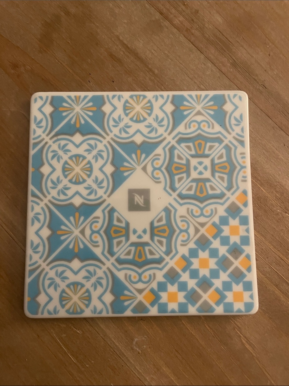 Nespresso Tile Coaster in Blue, White & Gold Accents